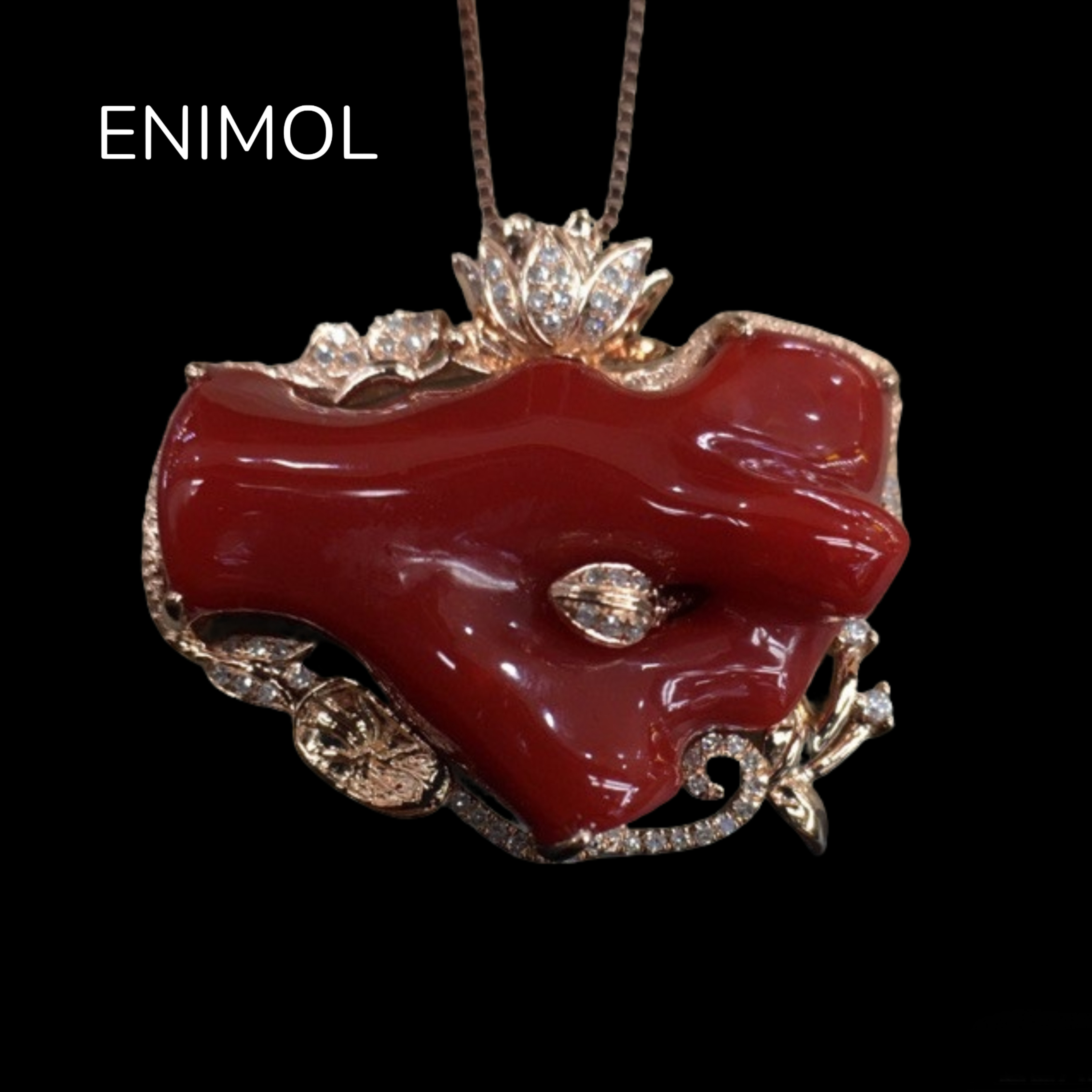 ENIMOLaka阿卡新中式自然风红珊瑚吊坠项链女18k金镶钻轻奢挂件