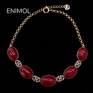 ENIMOL日本aka阿卡红珊瑚手链女轻奢小众设计五蛋面18k金钻石镶嵌