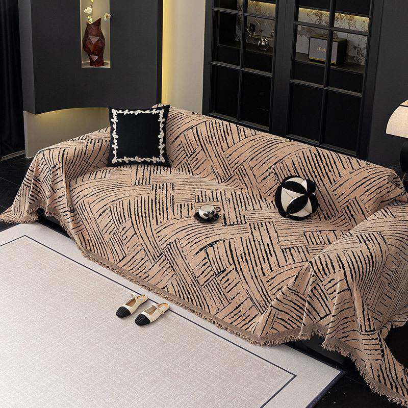 线条耐脏格罗尼沙发盖布四季通用2025新款沙发巾防滑固定全盖套罩