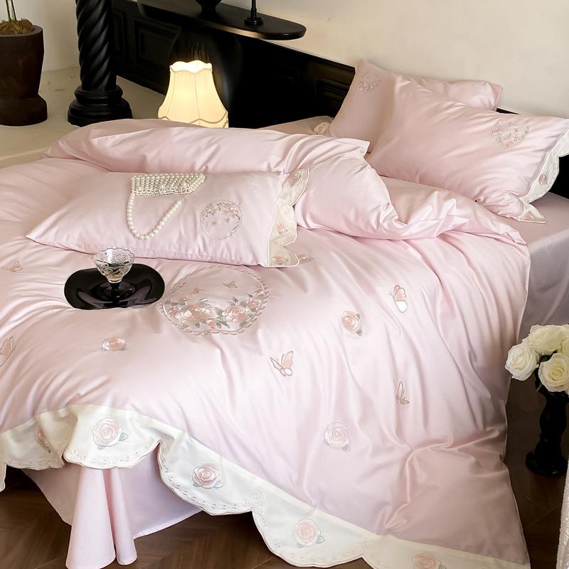 小清新花卉高端刺绣四件套全棉100S双股澳棉床上用品纯棉床单被套