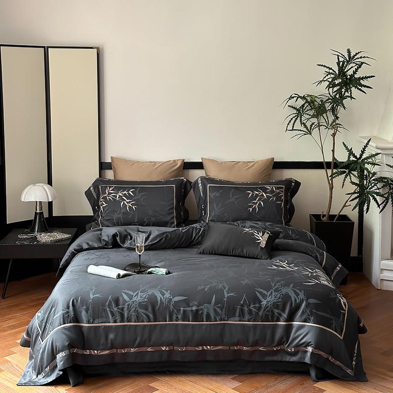 新中式天丝长绒棉纯棉120S床单四件套裸睡轻奢被套罩床上用品1.8m