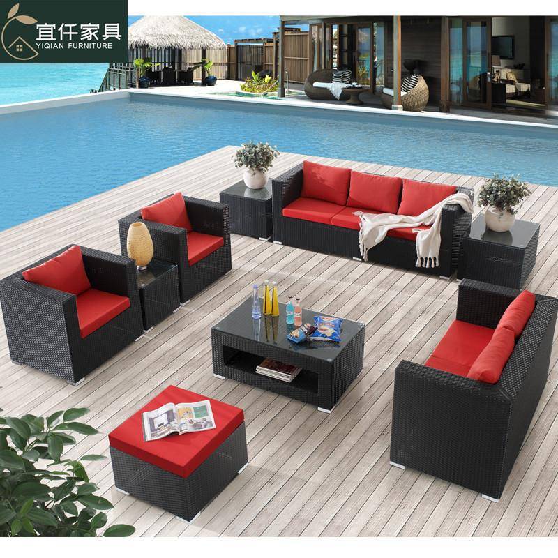 户外休闲沙发组合别墅室外酒店露台庭院花园防水防晒转角藤编沙发