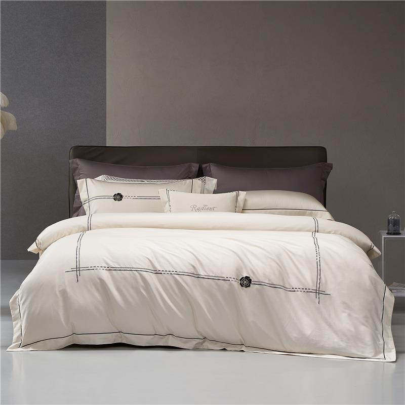 轻奢现代140支定织匹马棉四件套全棉刺绣被套四季款柔滑裸睡床品