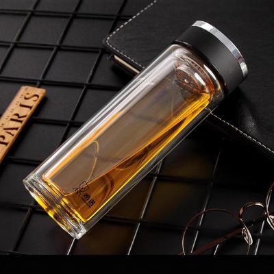 希诺双层玻璃杯有盖带滤网办公车载男女士时尚泡茶过滤杯子XN-701