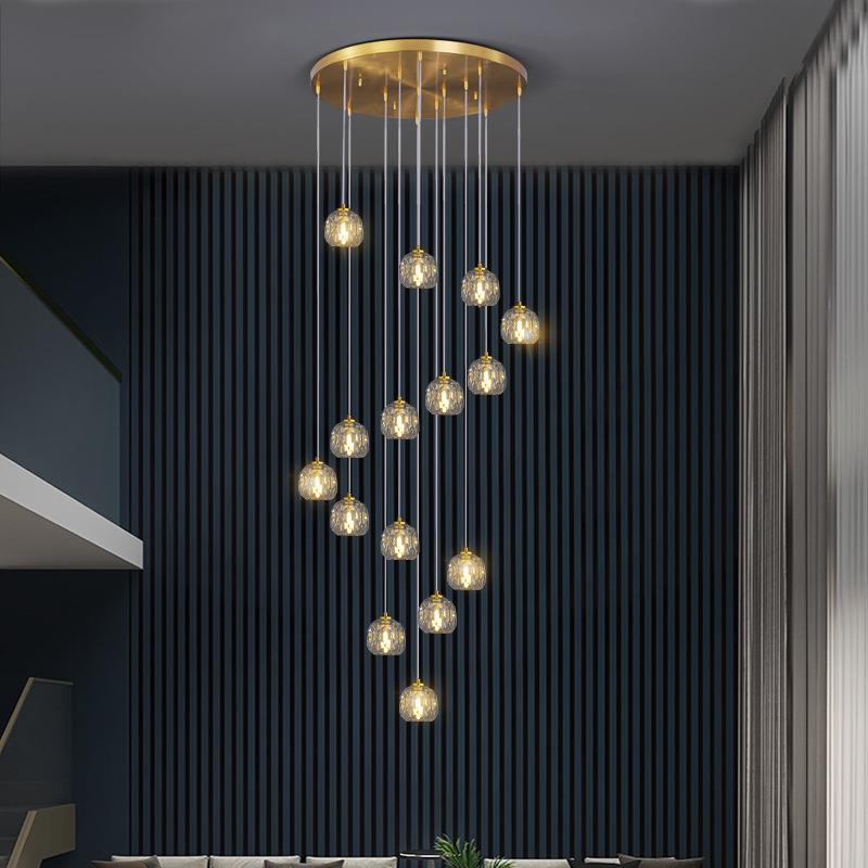 楼梯长吊灯现代简约复式楼别墅loft公寓旋转楼梯间轻奢多头水晶灯