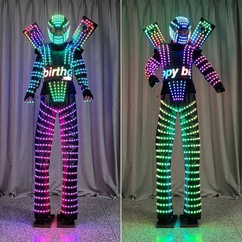 创意LED爆闪机器人服装酒吧夜店发光高跷服舞台表演舞蹈道具编程