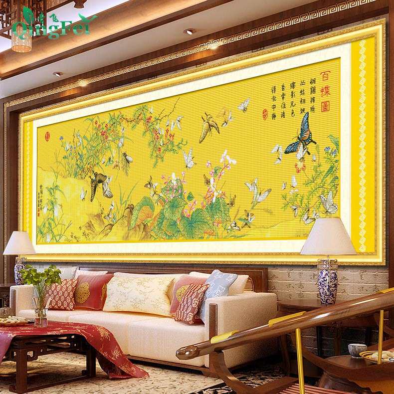 青飞精准印布百蝶图十字绣新款手工线绣大幅国画名画客厅展厅挂画