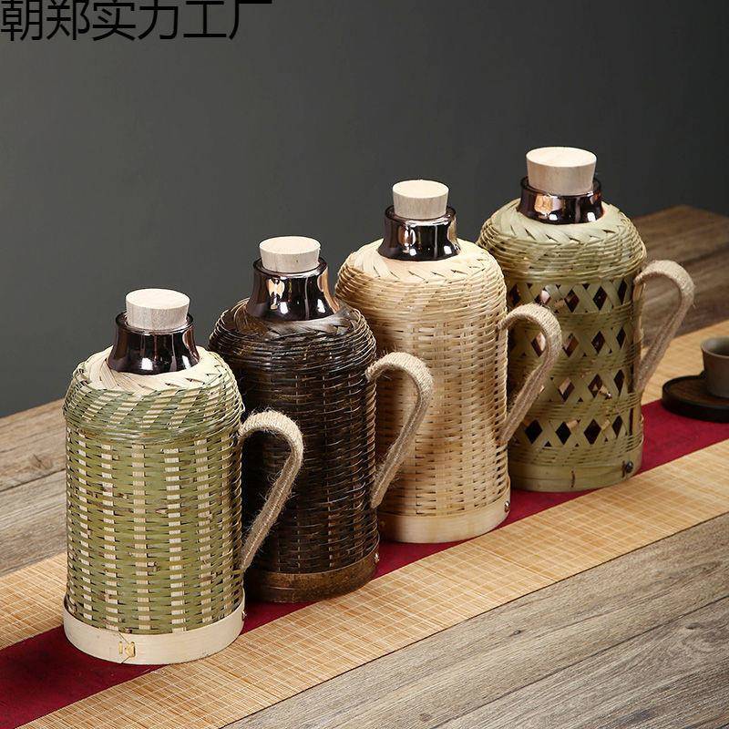 竹编热水瓶家用传统木塞水壶茶室办公室保温瓶玻璃内胆热水壶