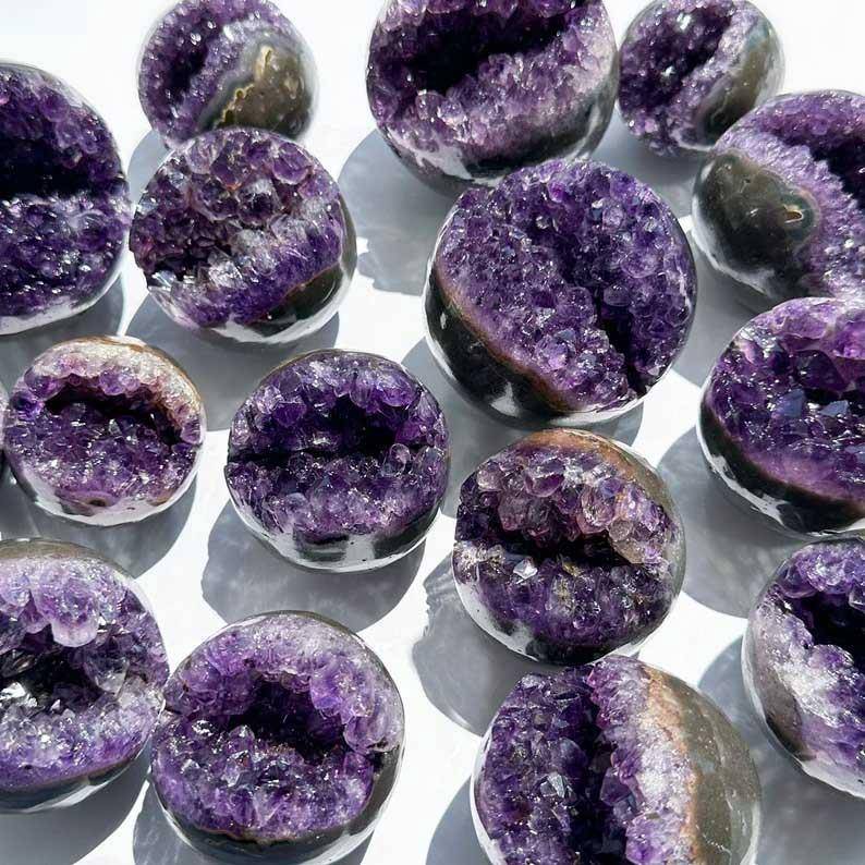 天然紫水晶簇聚宝盆紫晶开口笑钱袋子水晶工艺品办公家具摆件