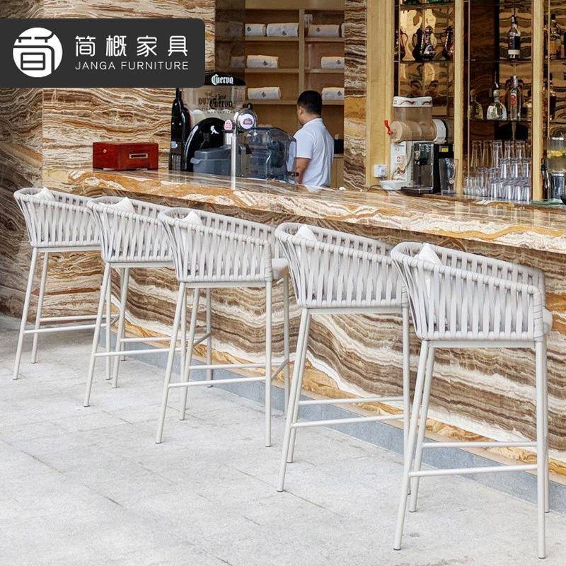 简约户外金属吧露天花园桌椅餐厅酒吧藤高脚椅商用休闲吧台桌椅