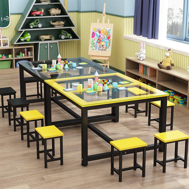 幼儿园玻璃绘画桌儿童课桌椅辅导班美术培训桌写字桌套装实木桌子