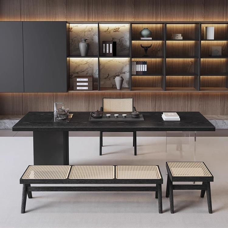 意式极简实木茶桌黑色亚克力悬浮泡茶桌组合白蜡木现代简约茶台