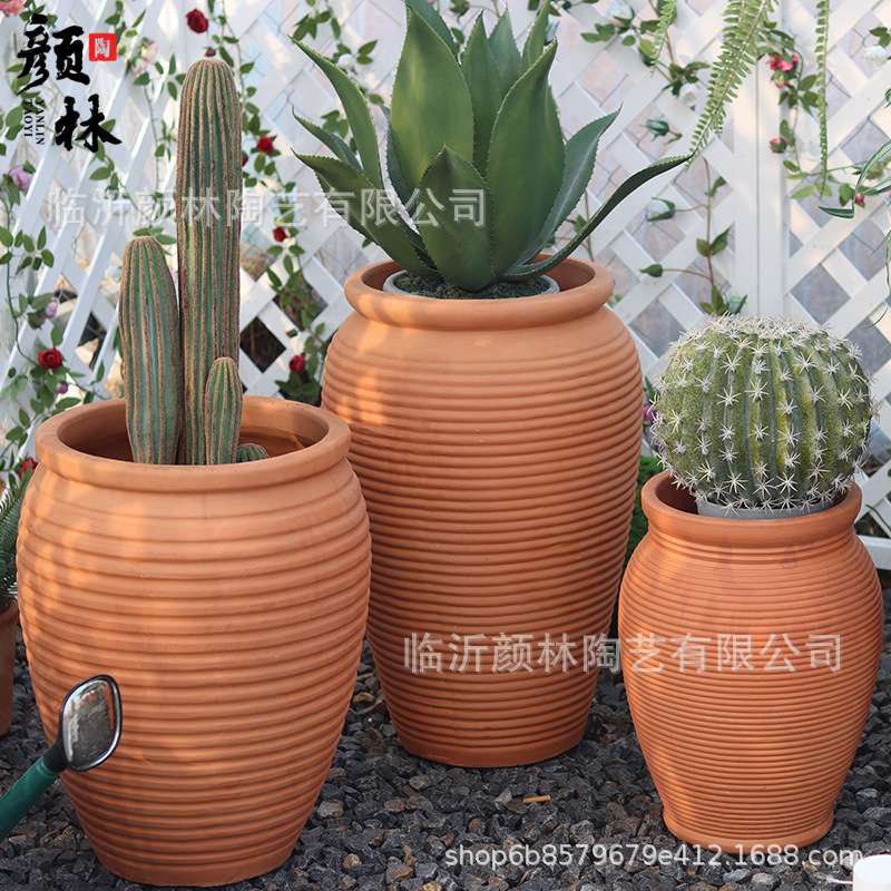 红陶罐组合栽花陶盆粗陶景观花盆透气吸水红陶盆花园装饰陶罐
