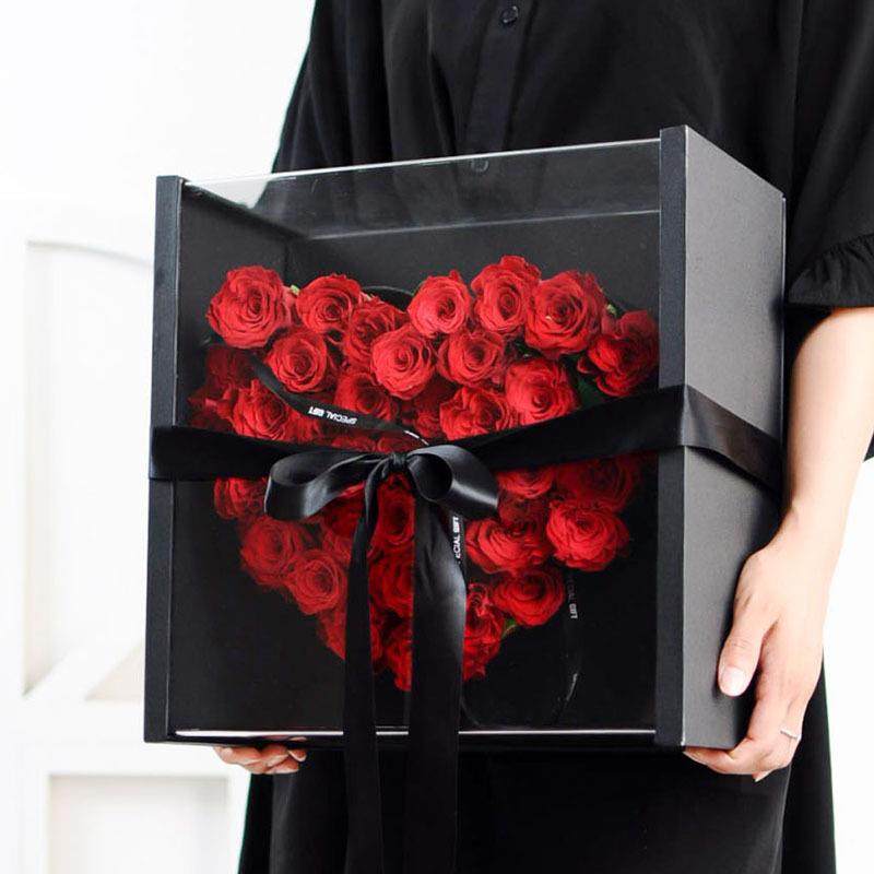 亚克力花盒33支玫瑰花盒七夕心形花盒小号亚克力天心盒玫瑰花盒