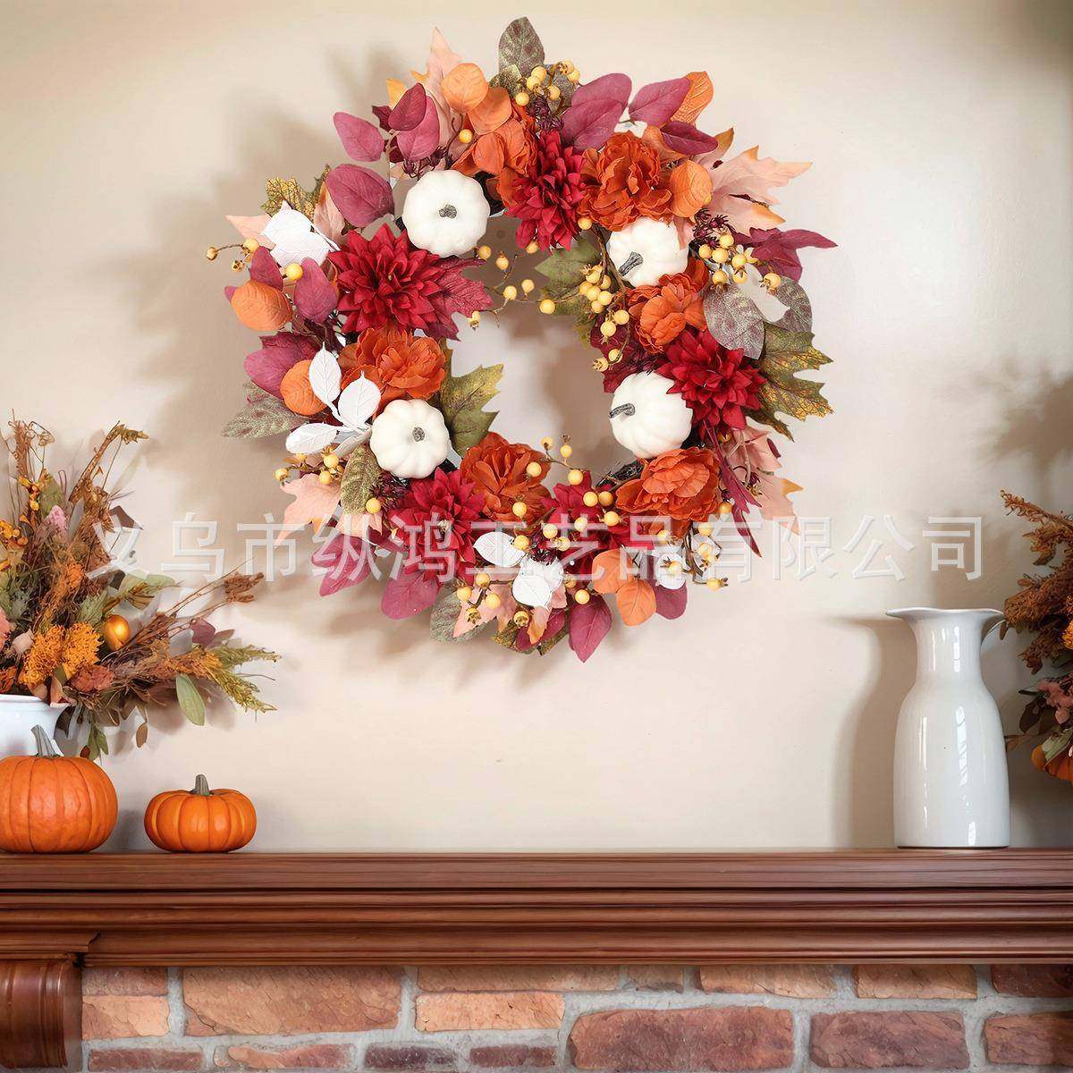 纵鸿白南瓜粉色秋季花环家居感恩节枫叶藤条丰收节门挂,电子元器件市场,其它元器件,淘宝优惠券,粉丝福利购,淘宝优惠卷