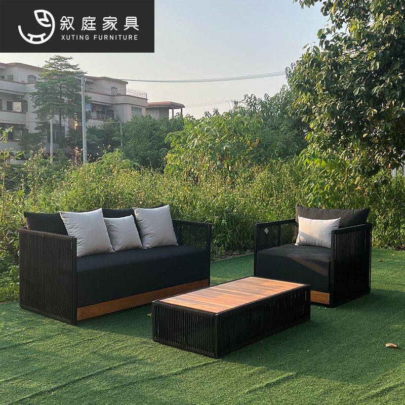 户外藤编沙发绳防水庭院别墅露天阳台设计师高档柚木藤椅茶几组合