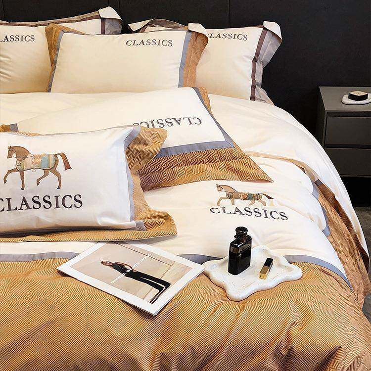 金之诺家纺全棉磨毛100S四件套秋冬高端轻奢简约刺绣被套床上用品