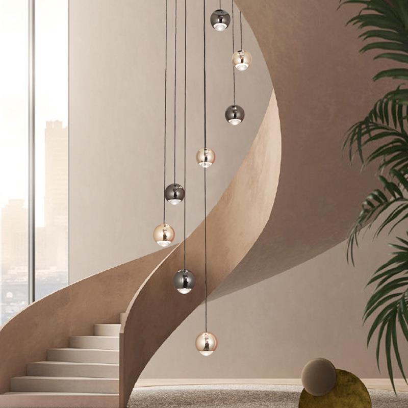 楼梯间长吊灯别墅复式楼轻奢旋转楼梯灯酒店大堂售楼部吊灯工程灯