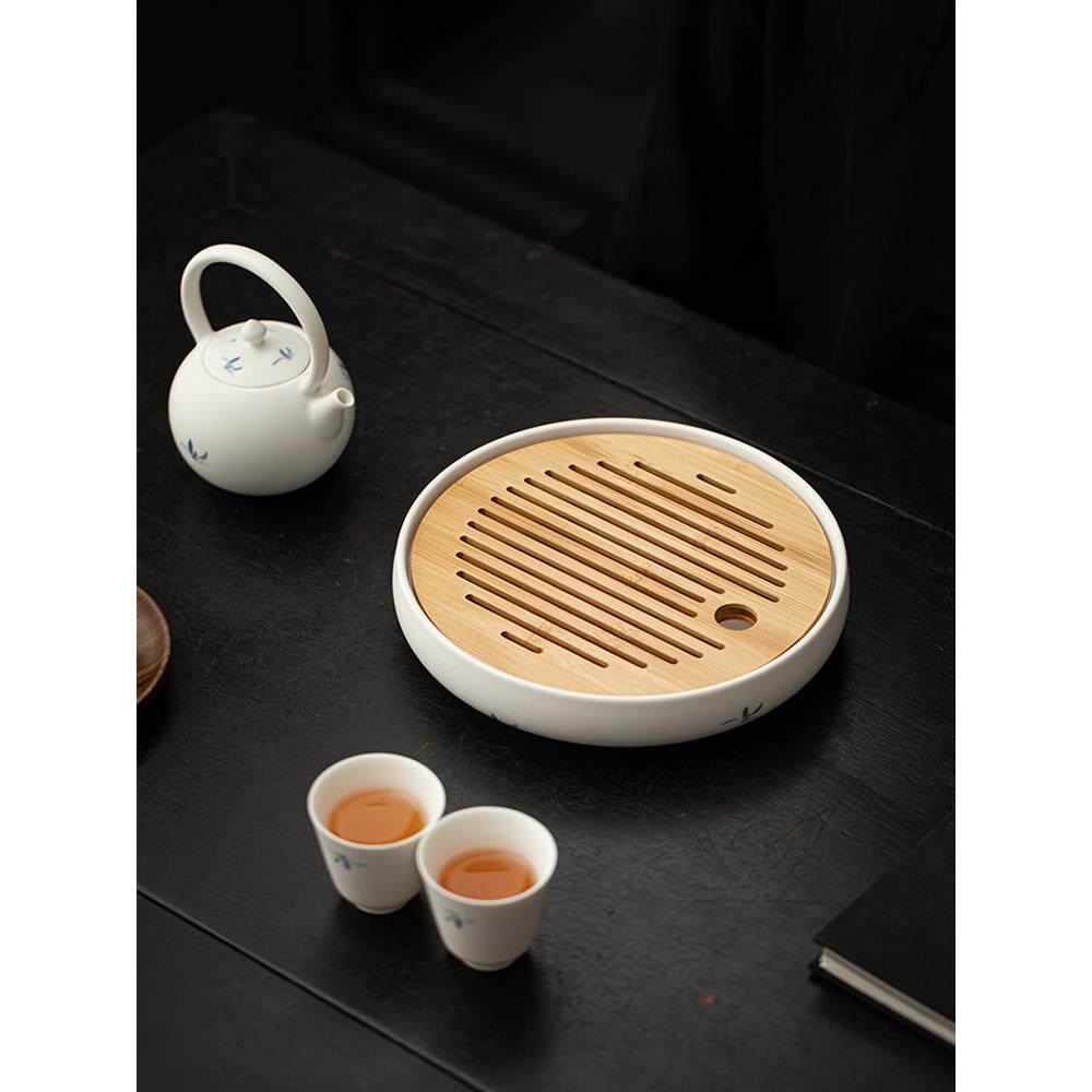 古与茶手绘兰花陶瓷小茶盘小型托盘迷你干泡盘功夫茶具一人用储水