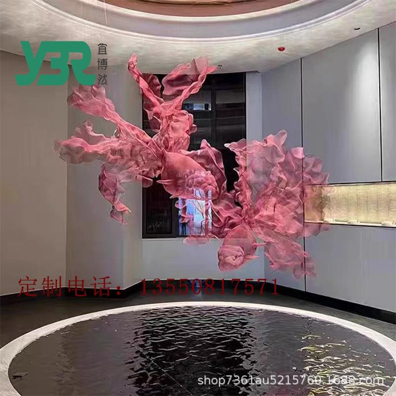 不锈钢鲸鱼雕塑酒店售楼部网格编织海洋动物铁艺悬挂装饰摆件