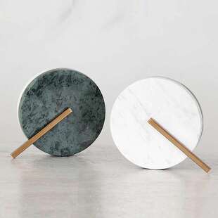 现代简约大理石金属时针摆件样板房白绿色桌面创意装饰品软装摆设