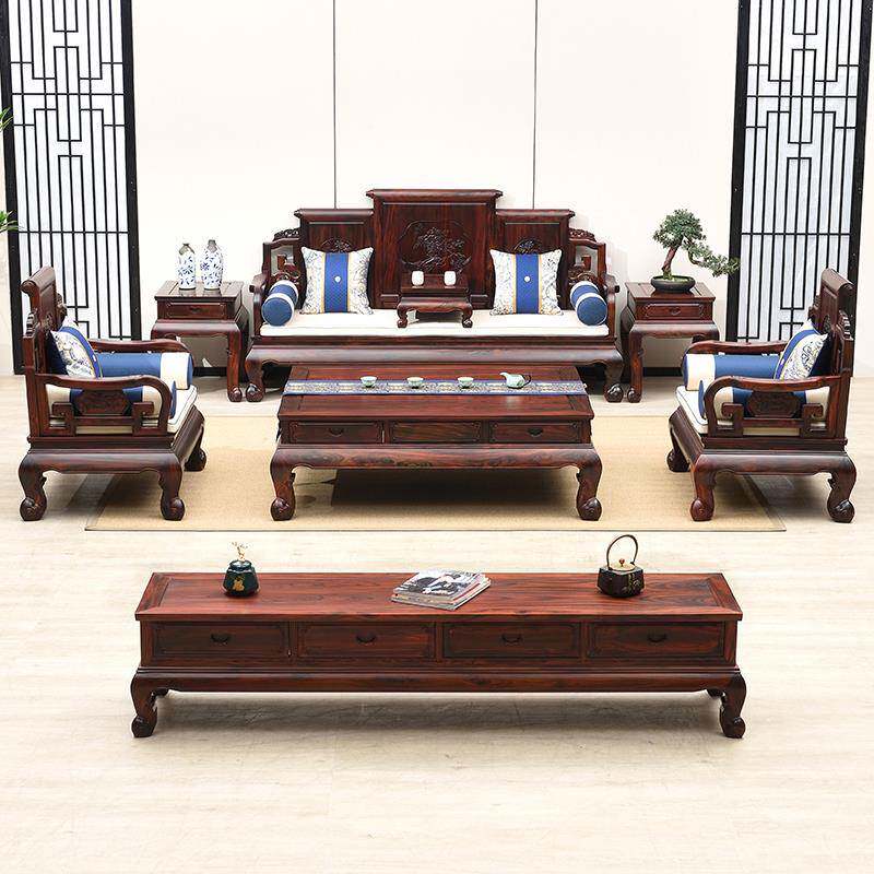 国卷书沙发标木家具客厅红全印尼黑?酸枝红木沙发中式全套实木卷
