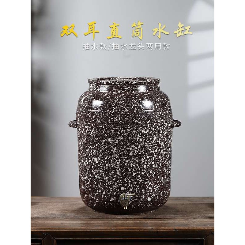 宜兴紫砂水缸 带龙头抽水大小号 陶瓷储水罐 净水缸家用 茶道配件