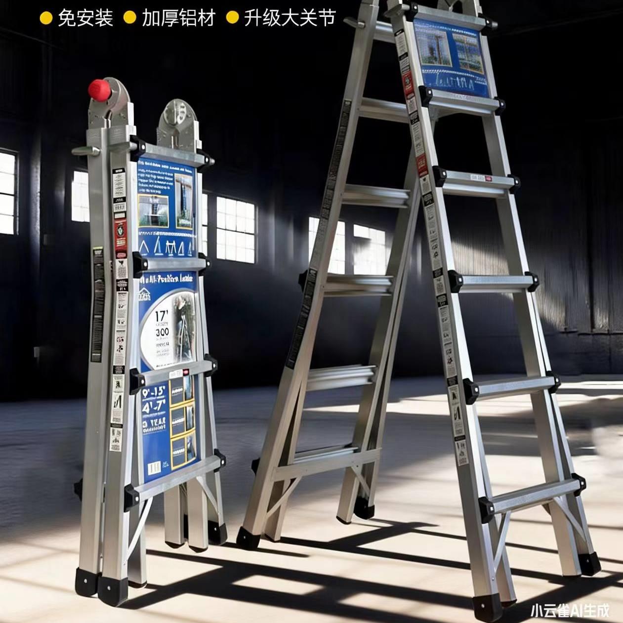 外贸小巨人梯子伸缩工程梯加厚人字梯铝合金家用升降折叠梯
