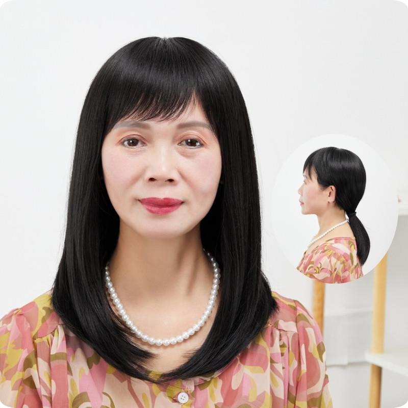 假发女全头套中长版妈妈款黑色直发中老年真发自然可扎整顶假头发