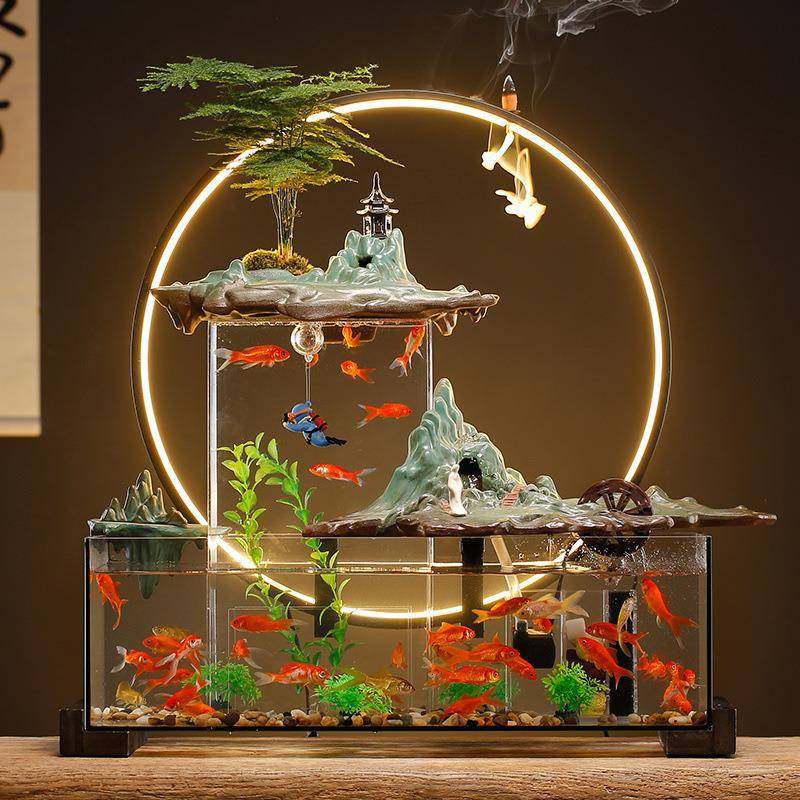 创意客厅循环流水玻璃金鱼缸免换水家居办公室桌面摆件生态水族箱,鲜花速递/花卉仿真/绿植园艺,割草机/草坪机,淘宝优惠券,粉丝福利购,淘宝优惠卷