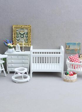 1:12娃娃屋dollhouse迷你家具微缩模型小屋儿童房场景白色5件套