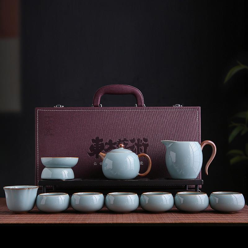 天青汝窑茶具大套装整套家用功夫高档汝瓷全套盖碗茶壶送礼随手礼