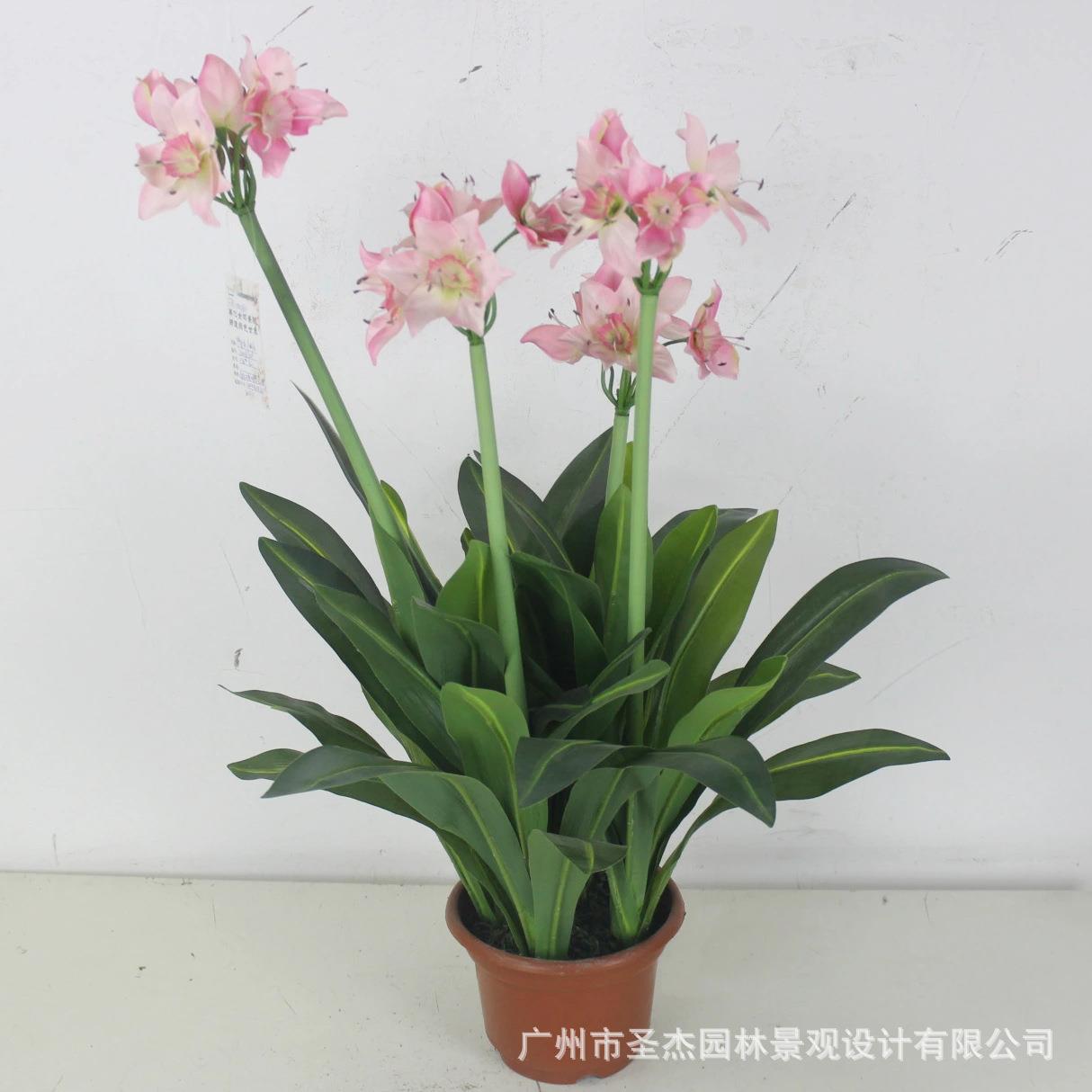 仿真水仙花盆栽 室内装饰仿真粉色水仙植物假花造景 阻燃仿真树