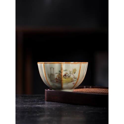 青玉汝窑描金心想事成主人杯中式茶盏汝瓷自在杯茶杯复古单品茗杯