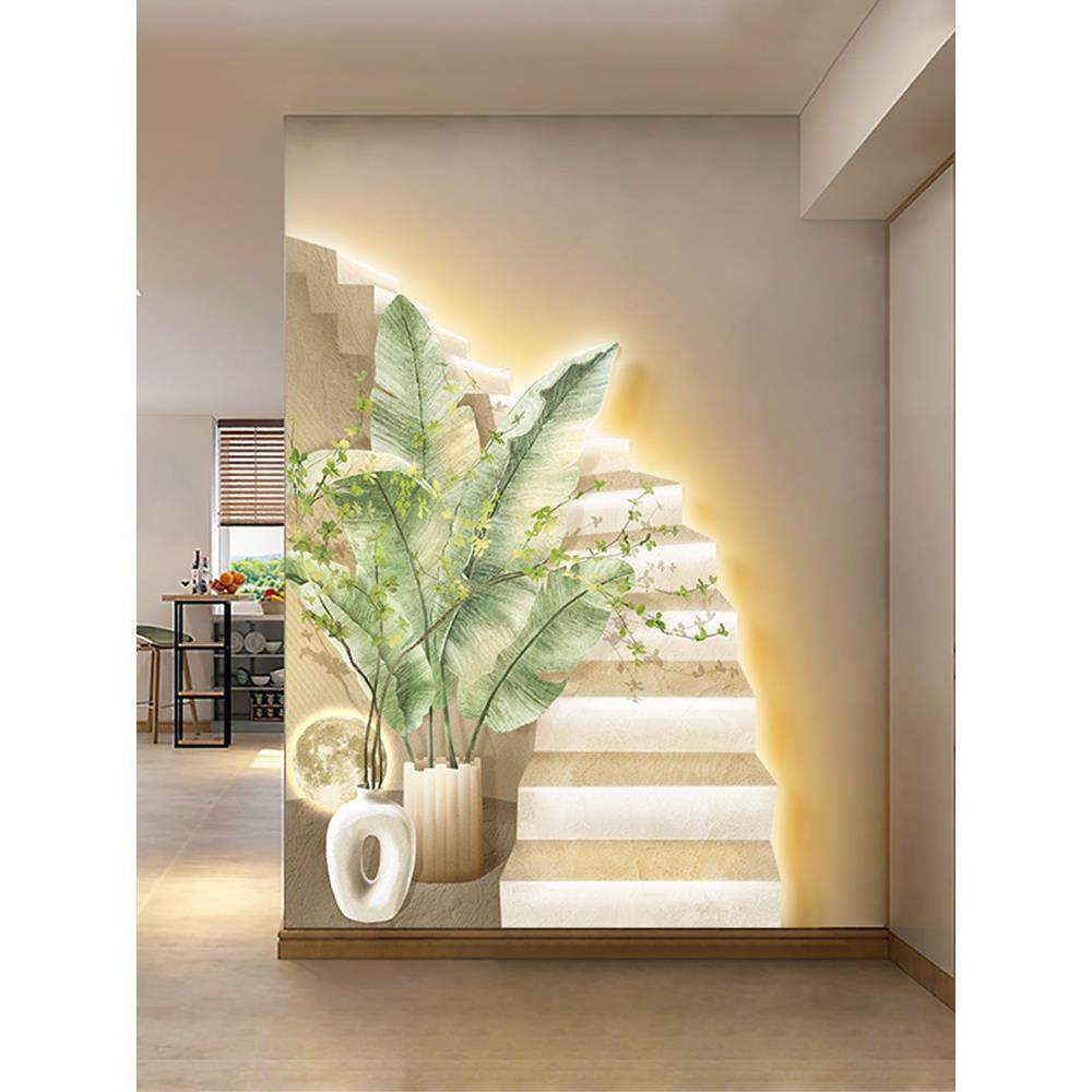 现代简约玄关装饰画入户正对门空间延伸感高档挂画走廊过道壁灯画