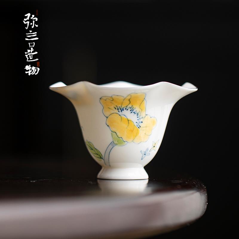 弥言纯手工白瓷花口茶杯手绘牵牛花大号主人杯家用品茗杯单杯现代