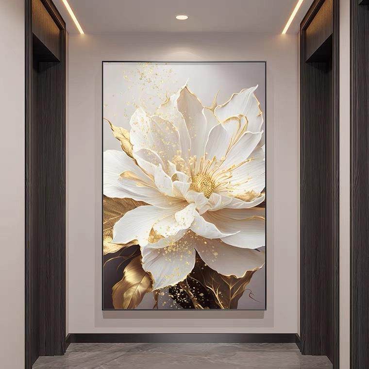 入户玄关装饰画现代轻奢牡丹花卉挂画大气走廊过道楼梯间餐厅壁画