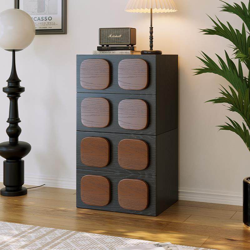 中古风实木斗柜组合客厅沙发边柜收纳储物柜复古卧室卡门床头柜子