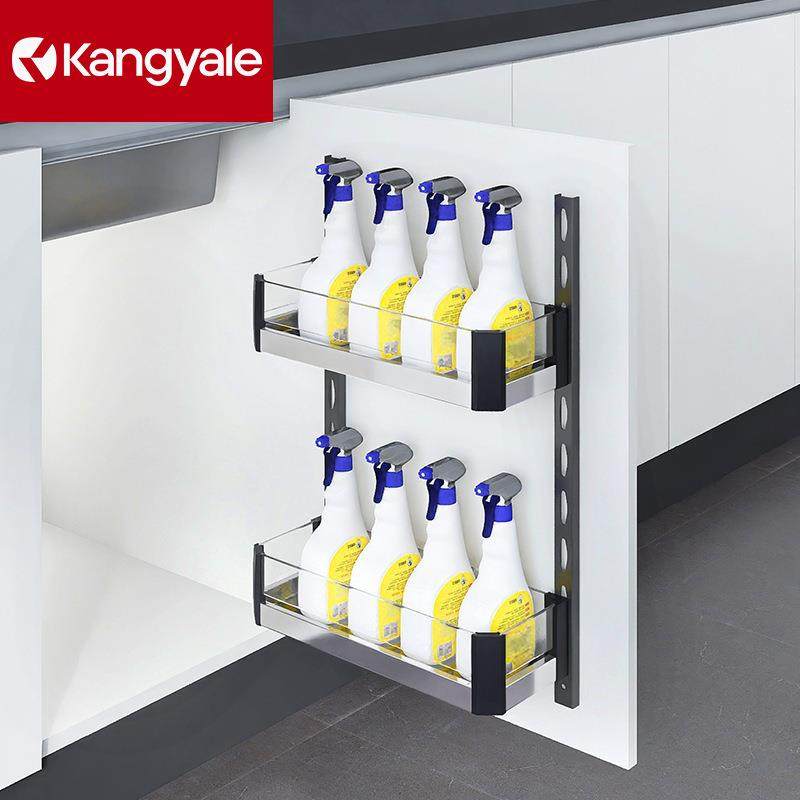 康雅乐玻璃铝合金橱柜门板拉篮厨房浅柜水槽收纳双层开门调料挂篮
