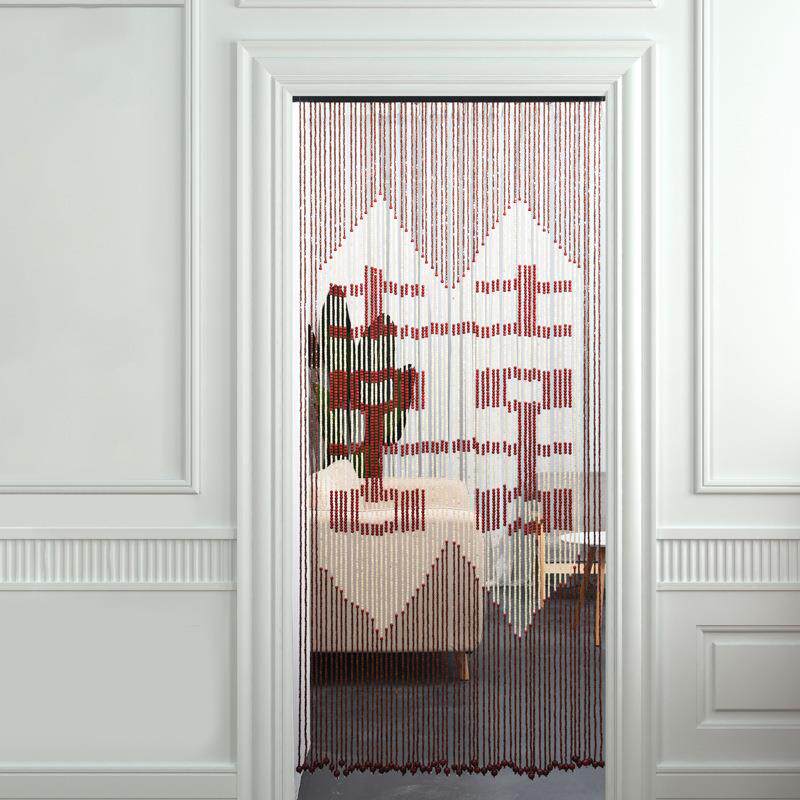 中国风囍字木珠帘 装饰窗帘 客厅卫生间门帘 隔断帘 玄关实木帘子