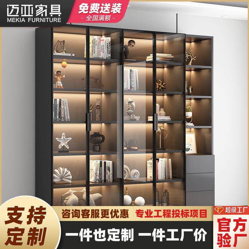 轻奢木726书柜感柜客厅质乐手展示璃柜有玻门防尘红酒收纳子
