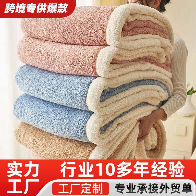 母婴级纯色法兰绒毛毯加厚床上珊割草机/草坪机