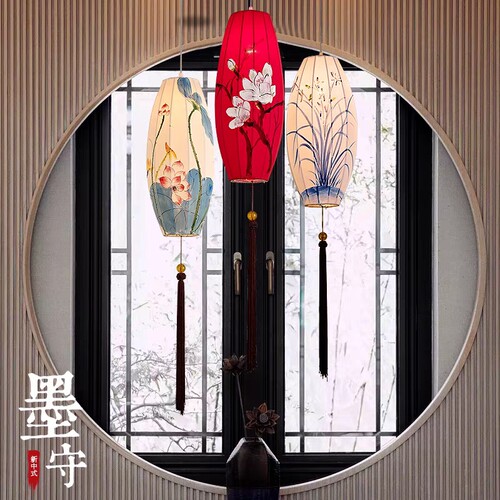 新中式布艺吊灯笼古典宫灯茶楼过道创意火锅店中国风特色定制吊灯