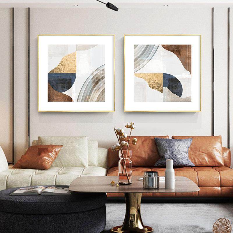 现代简约几何轻奢大气装饰画抽象金箔方形版画酒店客厅卧室挂画