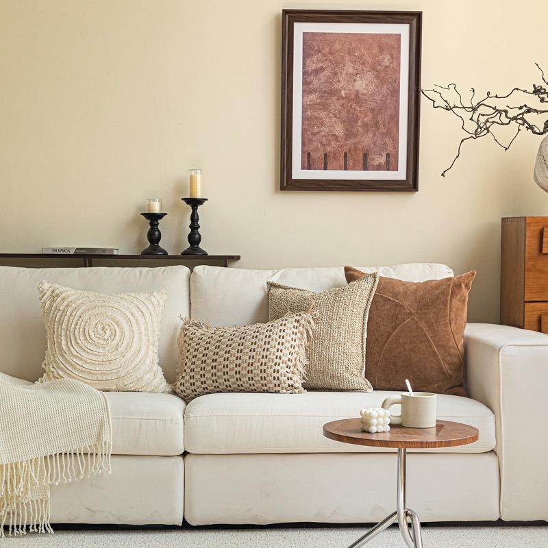 中古风客厅沙发抱枕组合民宿酒店样板房靠枕米咖色焦糖色方枕腰枕