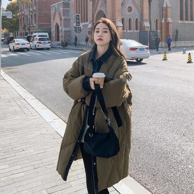 军绿色羽绒服冬季女2024新款学院风宽松小个子中长款90白鸭绒外套