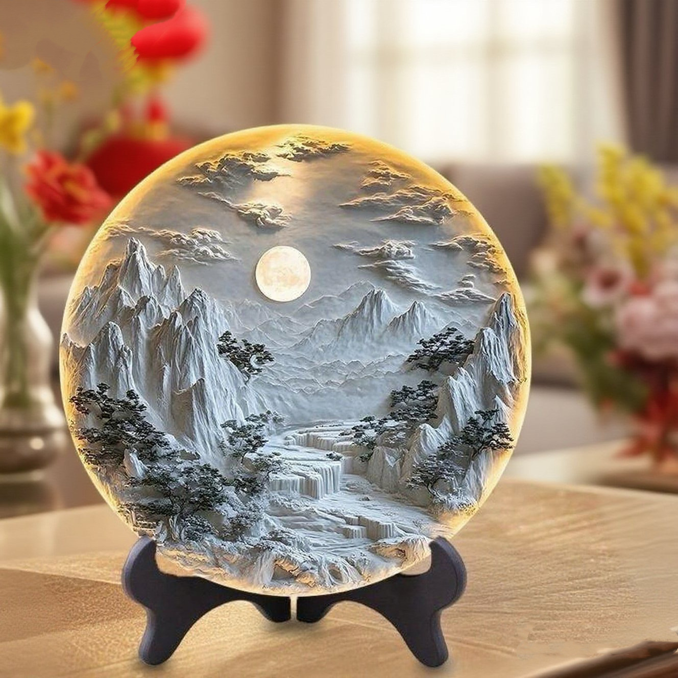 浮雕壁画立体感图片紧致圆盘摆台