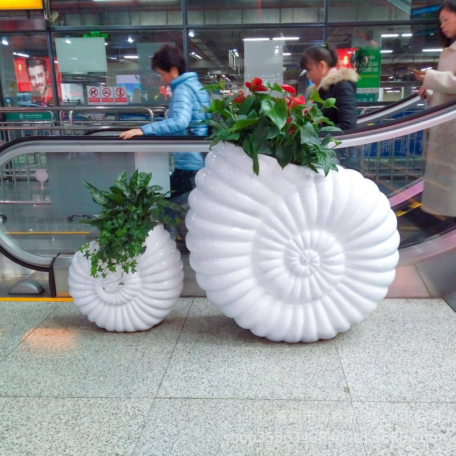 玻璃钢创意花盆海螺造型组合花钵户外园林种植池酒店落地组合花盆