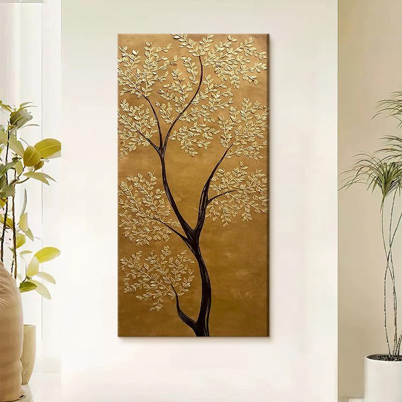 顺丰进门生财发财树手绘油画一树金办公室装饰画寓意好客厅玄关肌