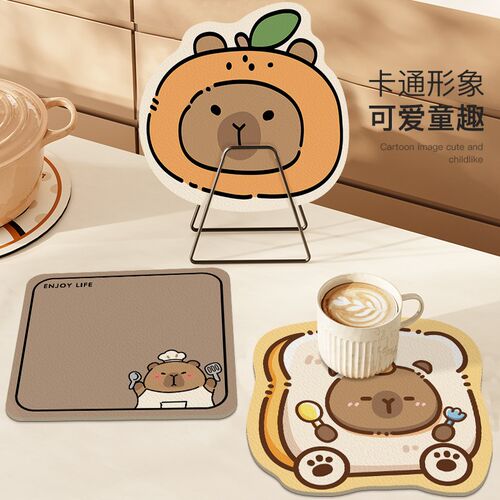 卡通餐桌隔热垫防烫杯垫家用硅藻泥吸水加厚餐垫耐高温锅垫碗垫